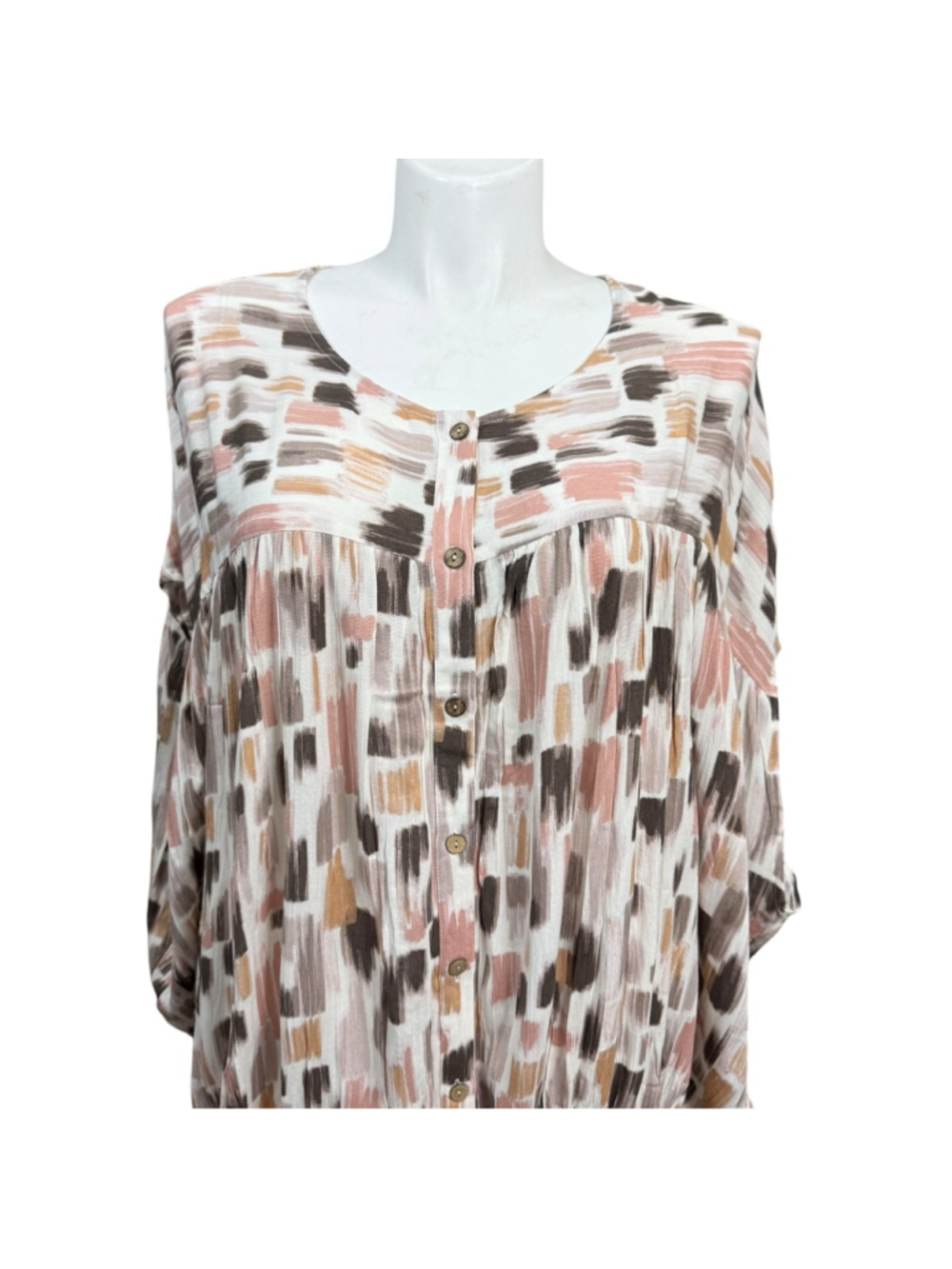 ODDI Abstract Brush Print Bubble Hem Blouse 3XL Boho Peasant Top NWT - Picture 2 of 9